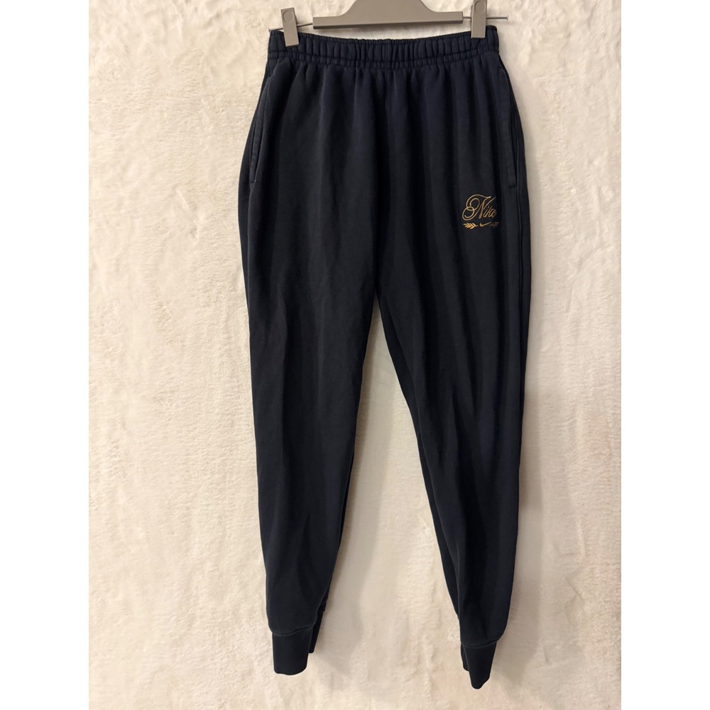 Nike Mens Sportswear Fleece Joggers Black Gold‎ Script Logo Sweatpants Small